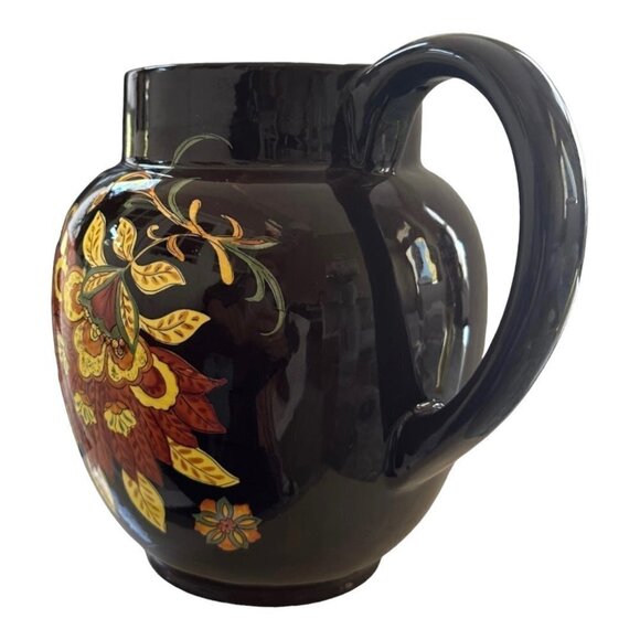 LAURIE GATES Pottery Beautiful Hand Painted Pitcher Milk Jug Floral Pitcher - Picture 3 of 5